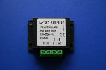 Einschaltstrombegrenzer für Trafos oder elektronische Geräte, Sedlbauer SESB-250V-16A, 230V / 50Hz, 16A, max. 3600W, Anlaufstrombegrenzer, Strombegrenzer, Einschaltstrombegrenzer, Sanftanlauf, Sanftstarter, Klinger Born, Gefi