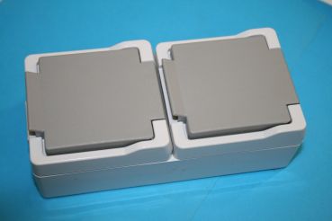 Doppelsteckdose, Presto Vedder 9322S, auf Putz, IP44, Schalter, Steckdose, Stecker, Jalousie