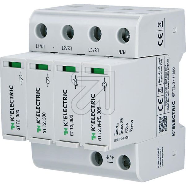 Überspannungs-Ableiter , ELECTRIC 110795, Mittelschutz nach Klasse II/Typ2, Überspannungsschutz, TNS- und TT-Netze, Verteilungeinbau