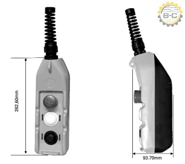 Hängetaster Command Direkt03, AUF-AB + Not-Aus, IP65, bis 3KW 400V, schaltet den Motor direkt, Kranschalter, Seilzug, Aufzug, Kran, Pumpe, Förderband, Wendeschalter