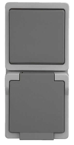 Kombi Ausschalter / Steckdose, Vedder 93206, waagerecht, Steckdose, Schalter, grau, IP44