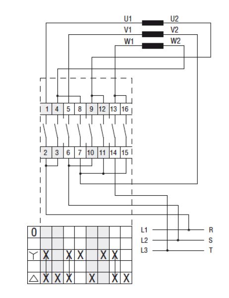 Stern Dreieck Schalter, Lovato 7GN6312P, 63A, bis 22KW, Drehstrommotor, Elektromotor, Siemens, EATO, ABB